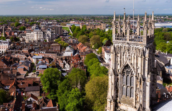 Aerial view of York with York Minster in the foreground. Image copyright University of York, Alex Holland
